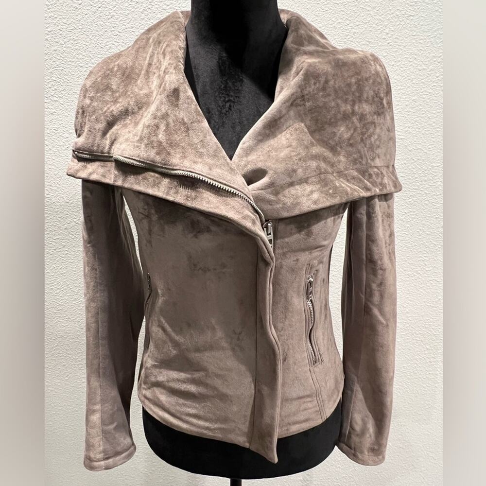 BLANKNYC Taupe Size XS Faux Suede Moto Jacket Draped Zip Biker Style 21 UA5011